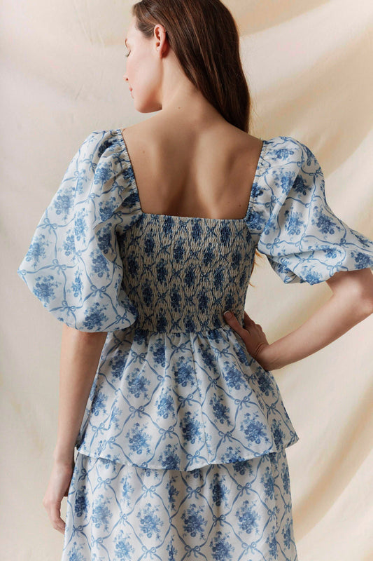 Blue Bow Midi Dress