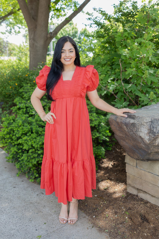 Amanda Tomato Midi Dress