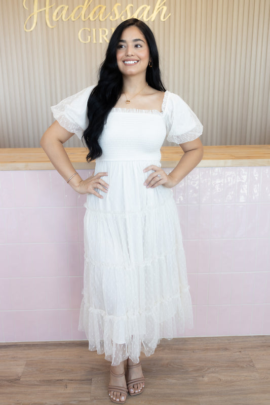 Carline Cream Midi Dress