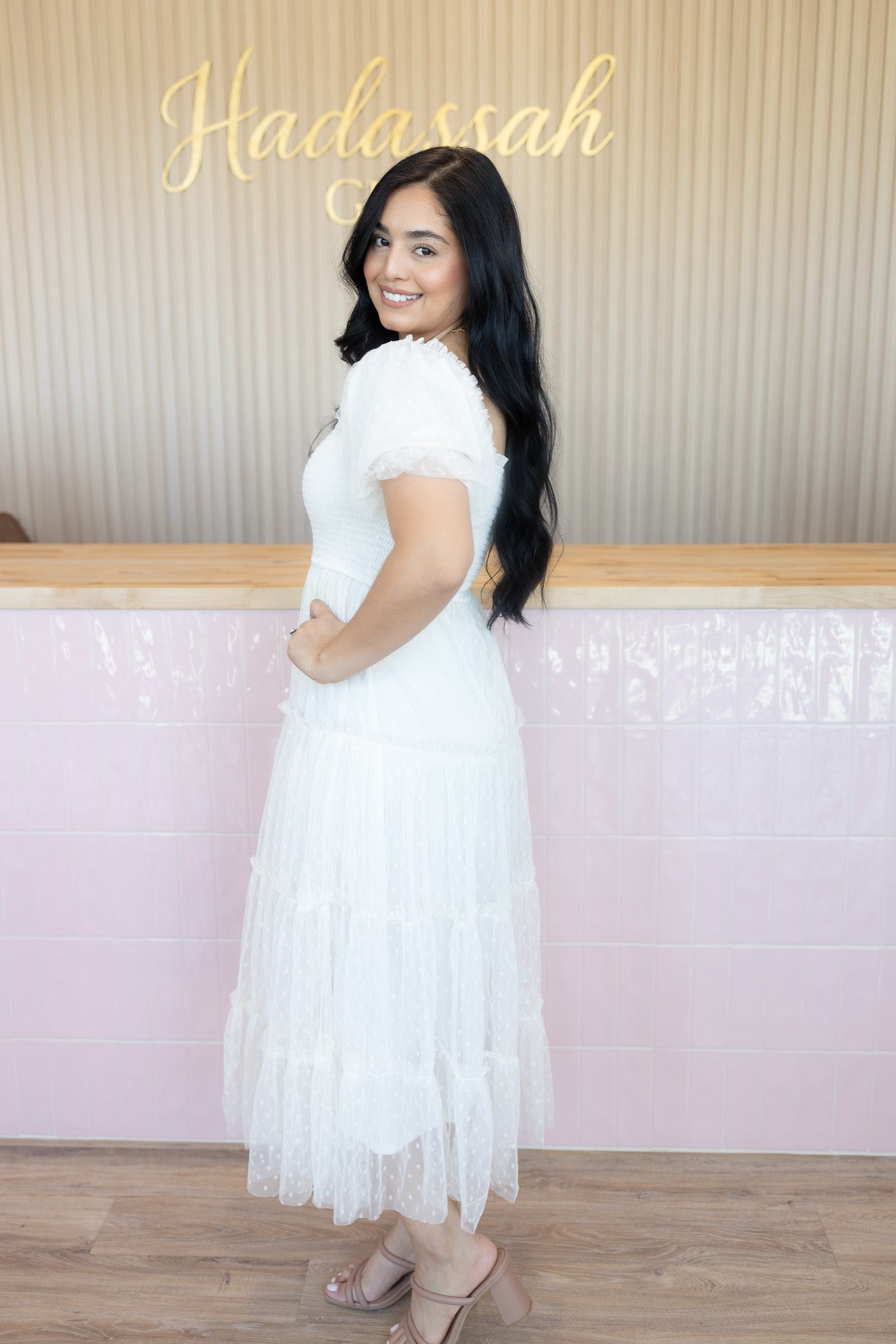 Carline Cream Midi Dress