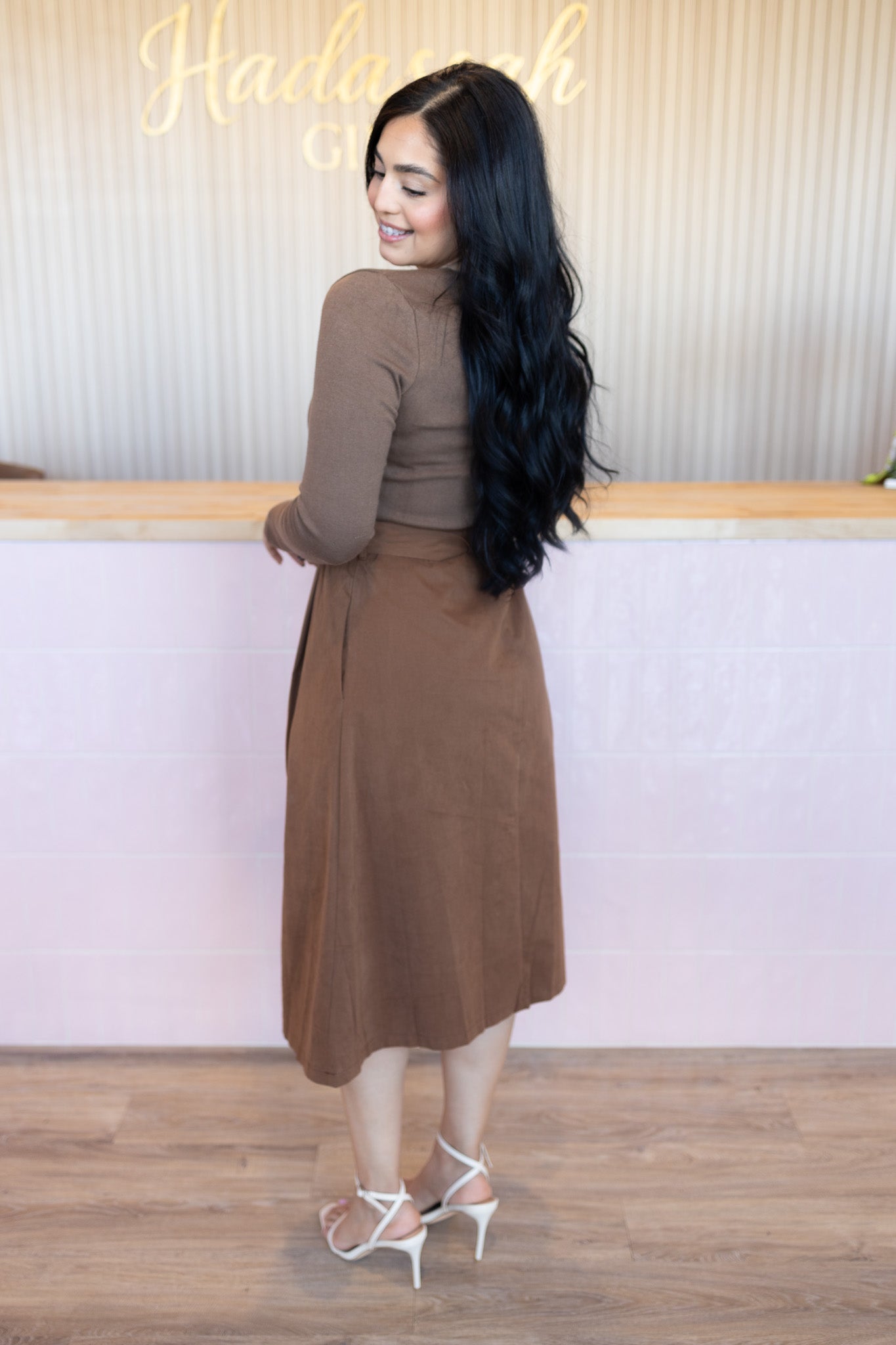 Magaly Brown Midi Dress