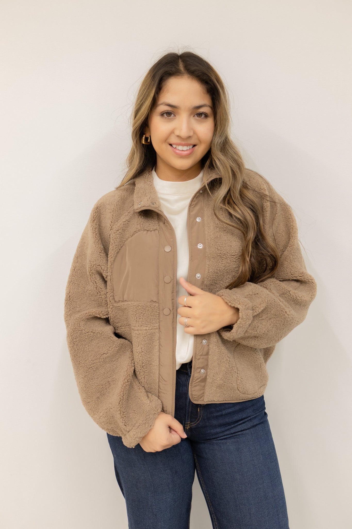 Mocha Button fleece Jacket