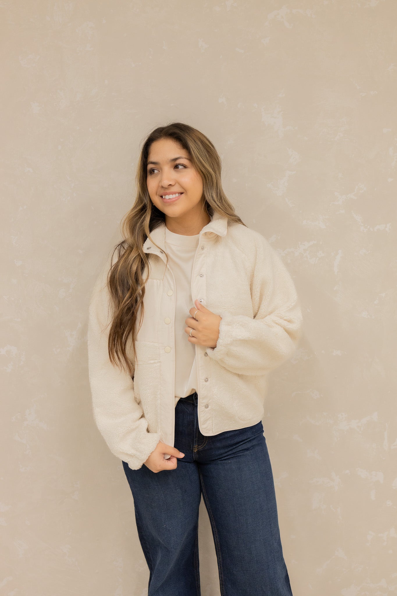 Ivory Button fleece Jacket