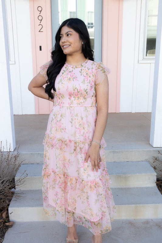 Flaxy Pink Midi Dress