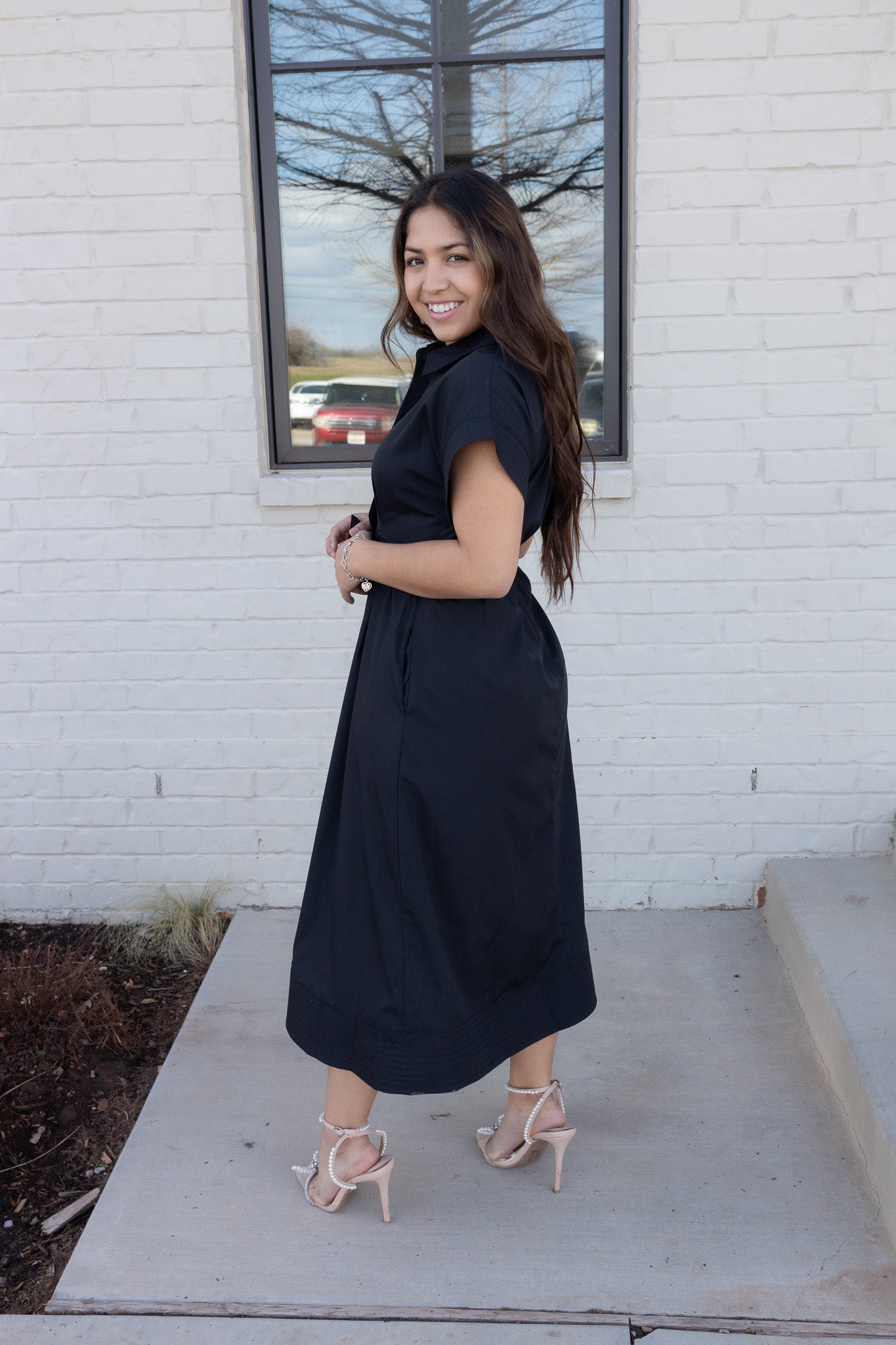 Sweet Rose Black Midi Dress