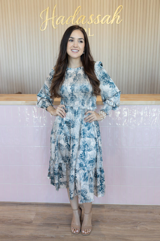 Yadi Multi-Blue Midi Dress