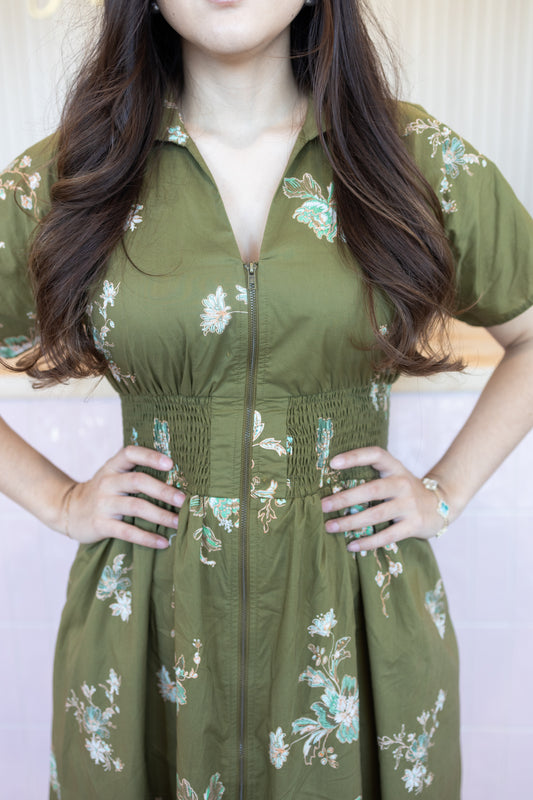 Greece Olive Midi Dress