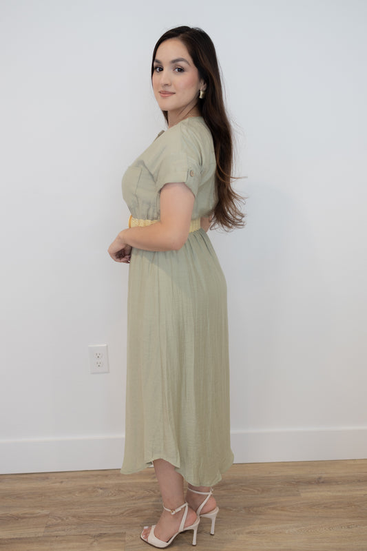 Samantha Olive Midi Dress