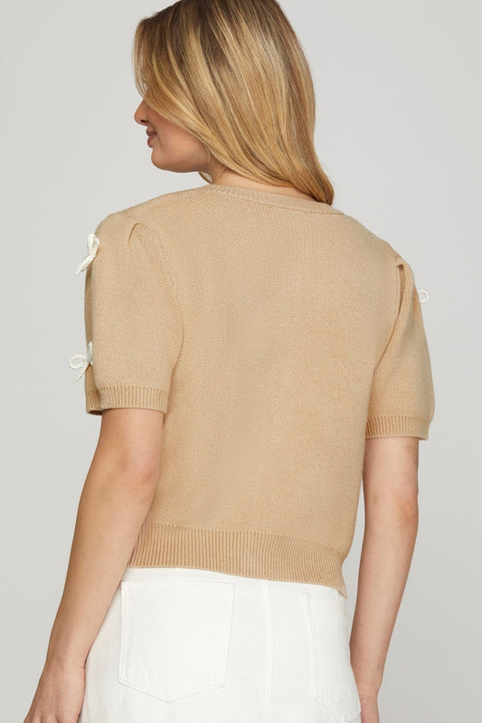 Bow Taupe Cardigan