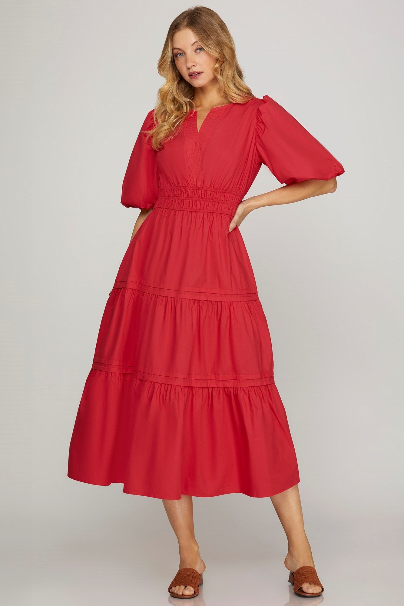Mellanie Red Midi Dress