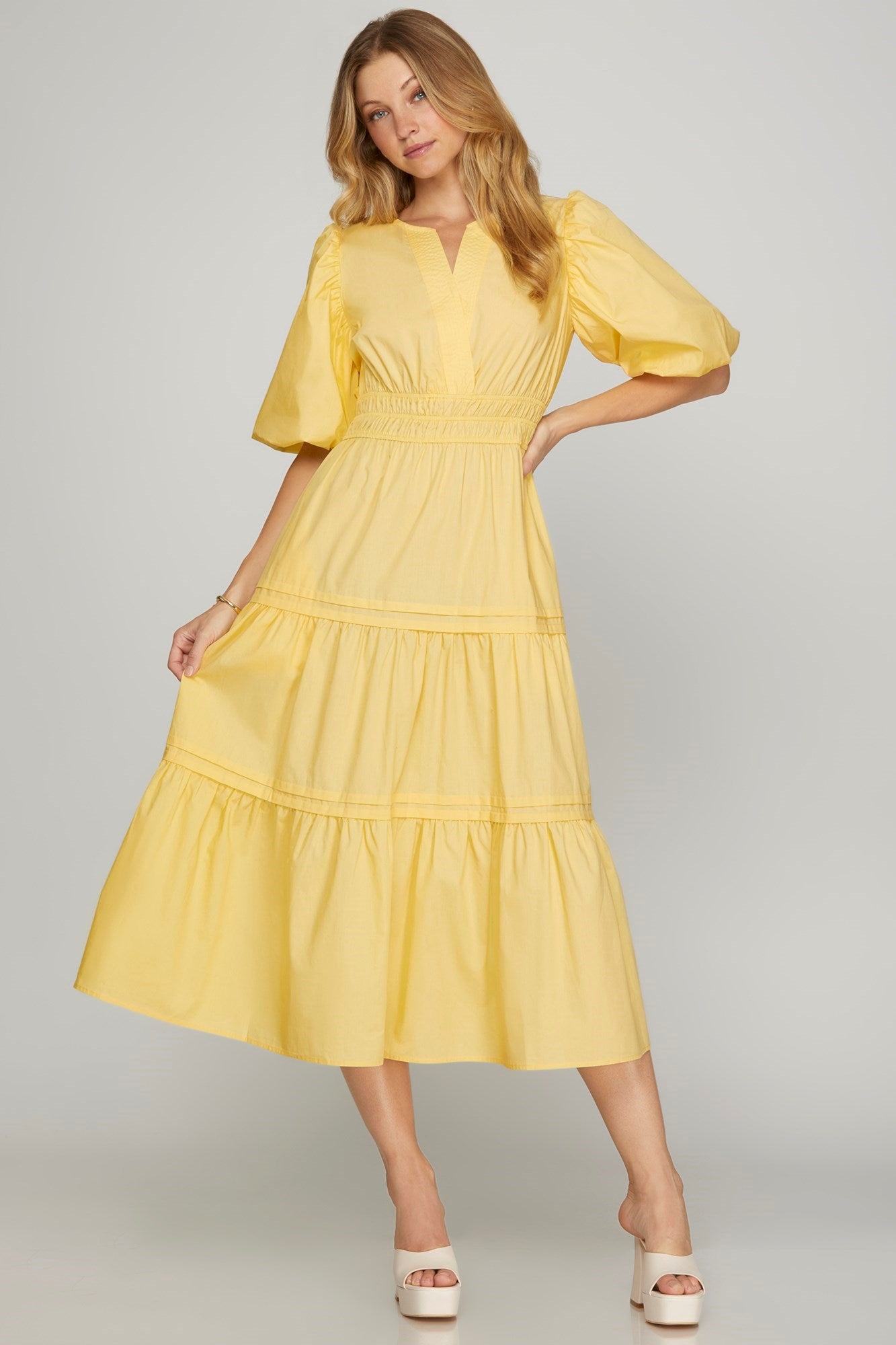 Mellanie Yellow Midi Dress