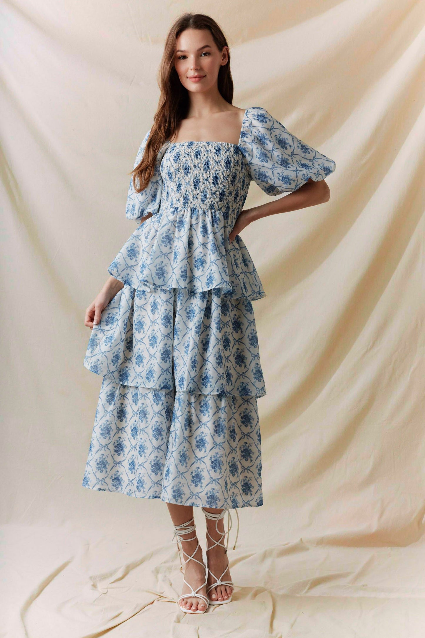 Blue Bow Midi Dress