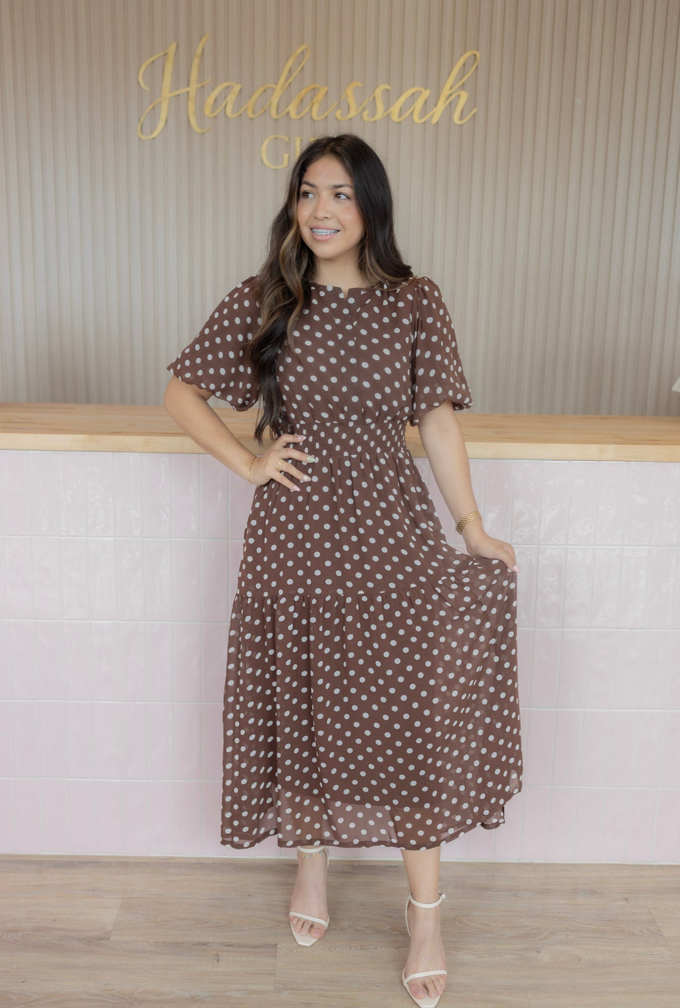 Ella espresso midi dress