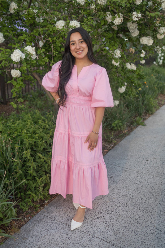 Mellanie Pink Midi Dress