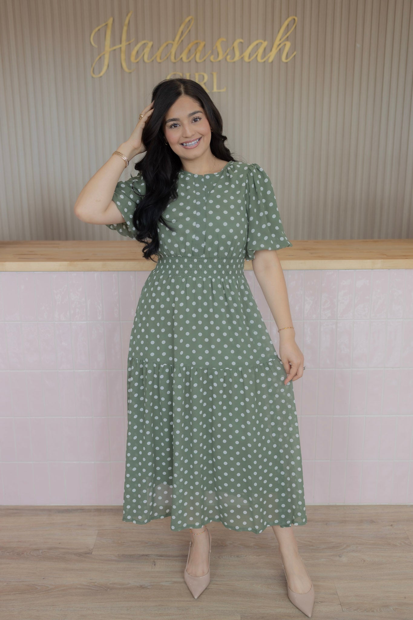 Ella olive midi dress