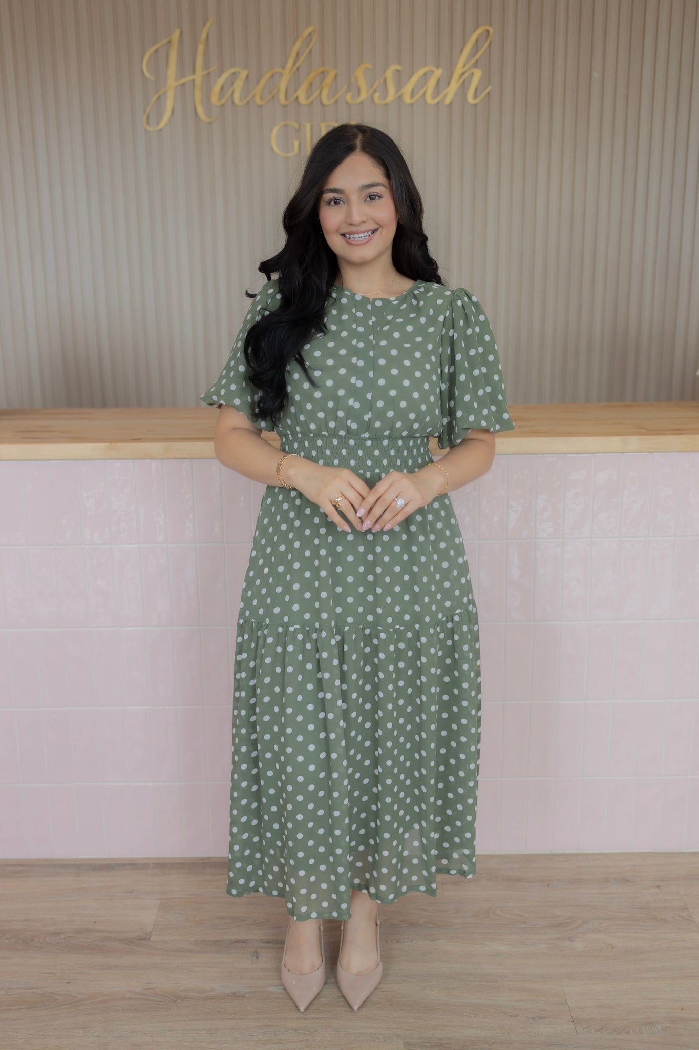 Ella olive midi dress