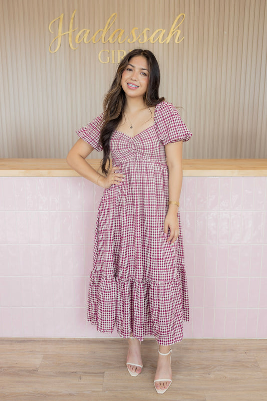 BRIANNA BURGANDY MIDI DRESS