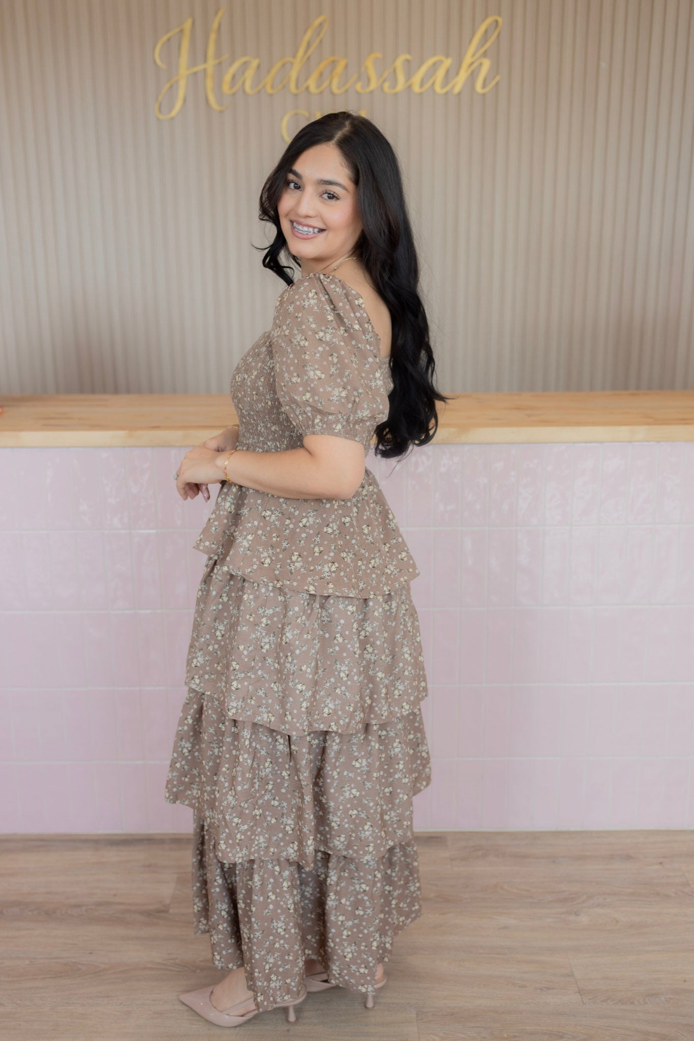 Brianna latte garden dress