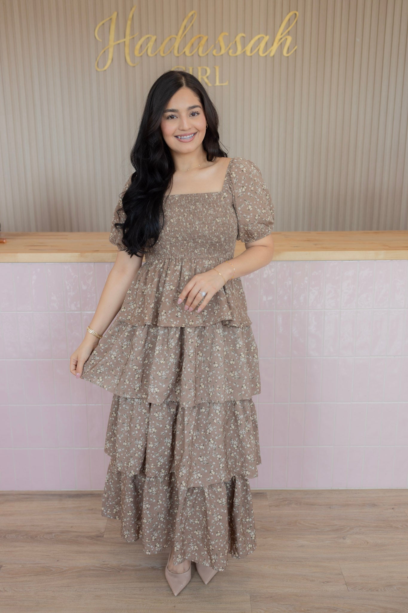 Brianna latte garden dress