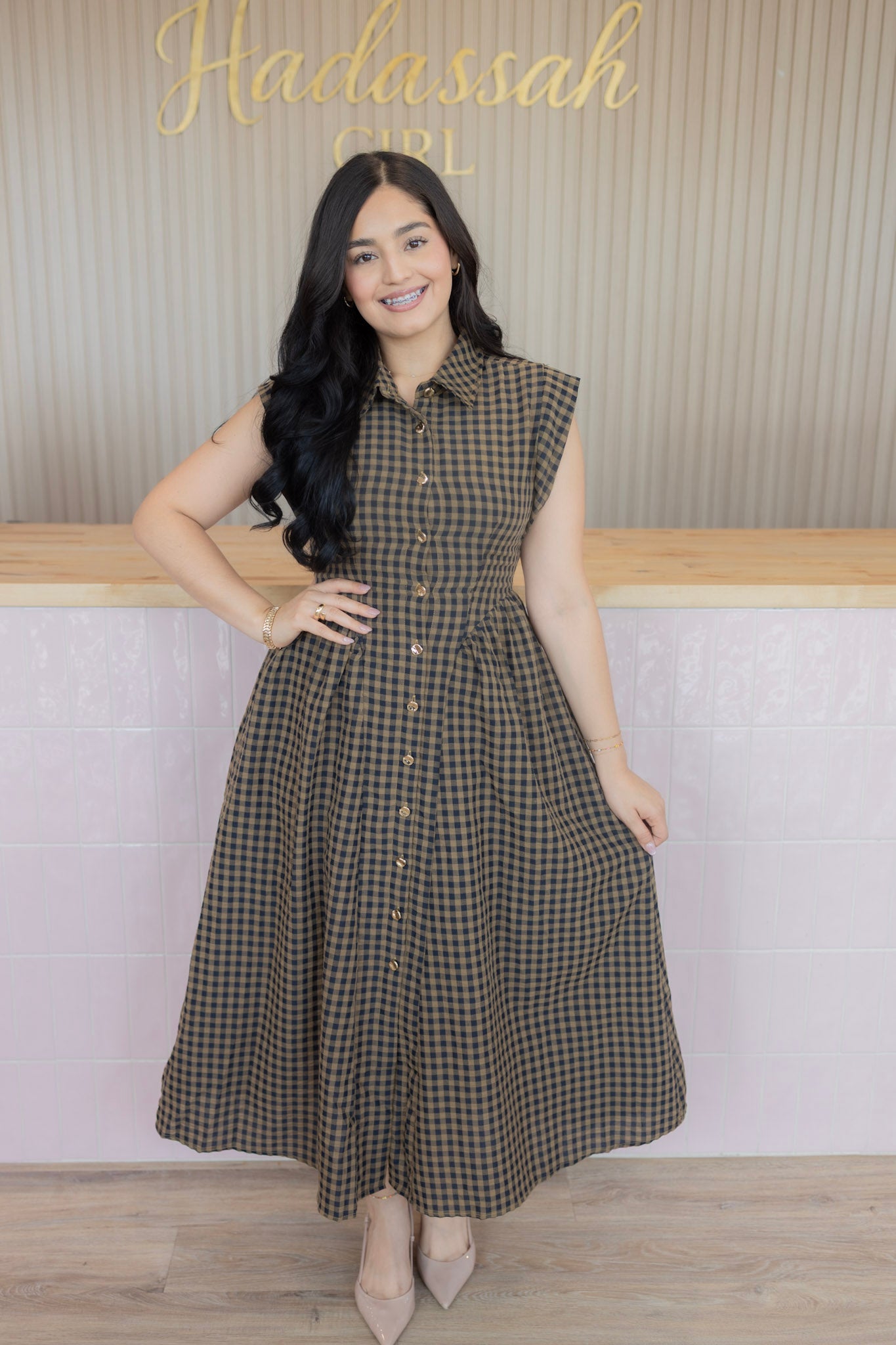 Brissa camel midi dress
