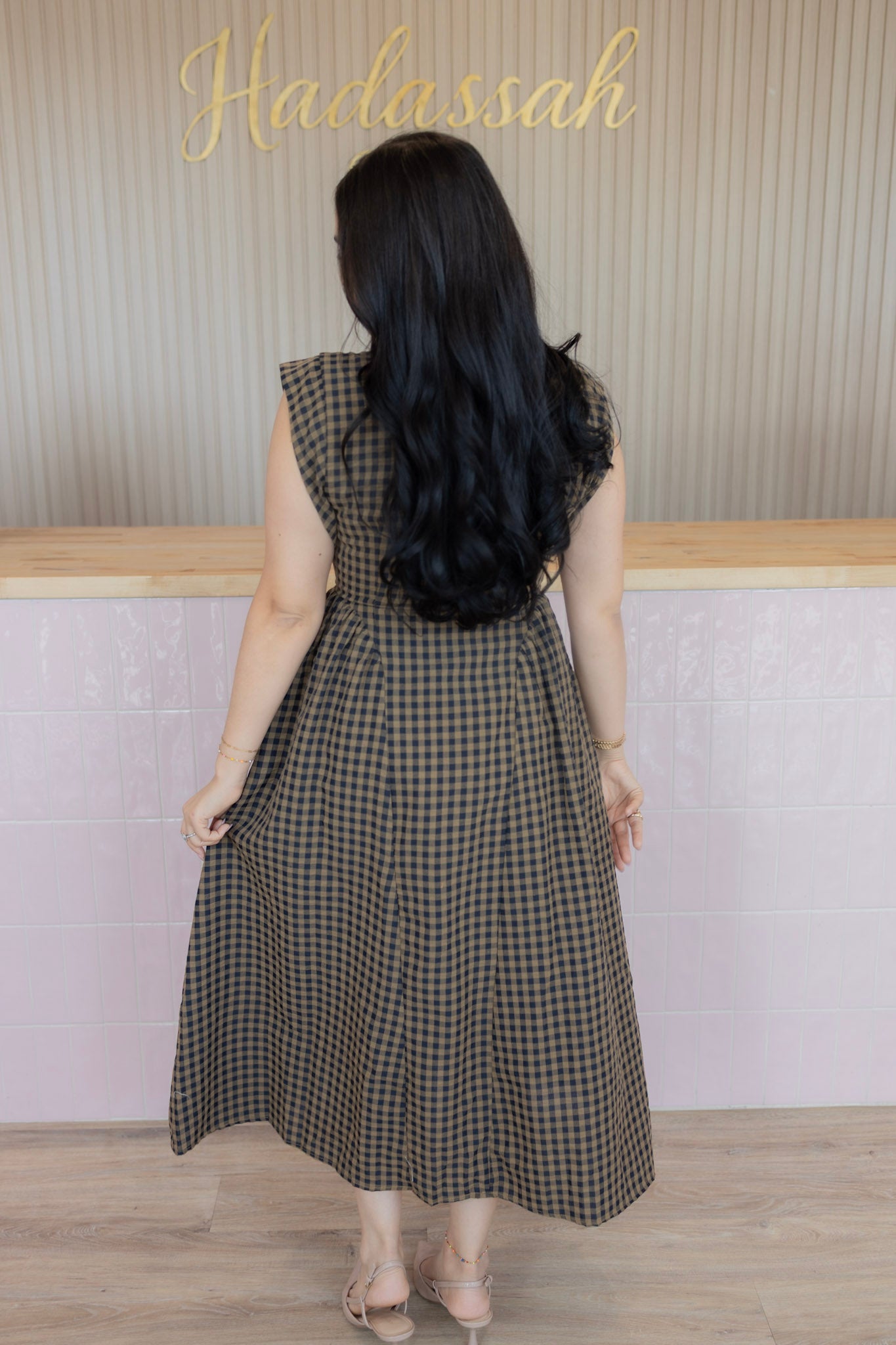 Brissa camel midi dress