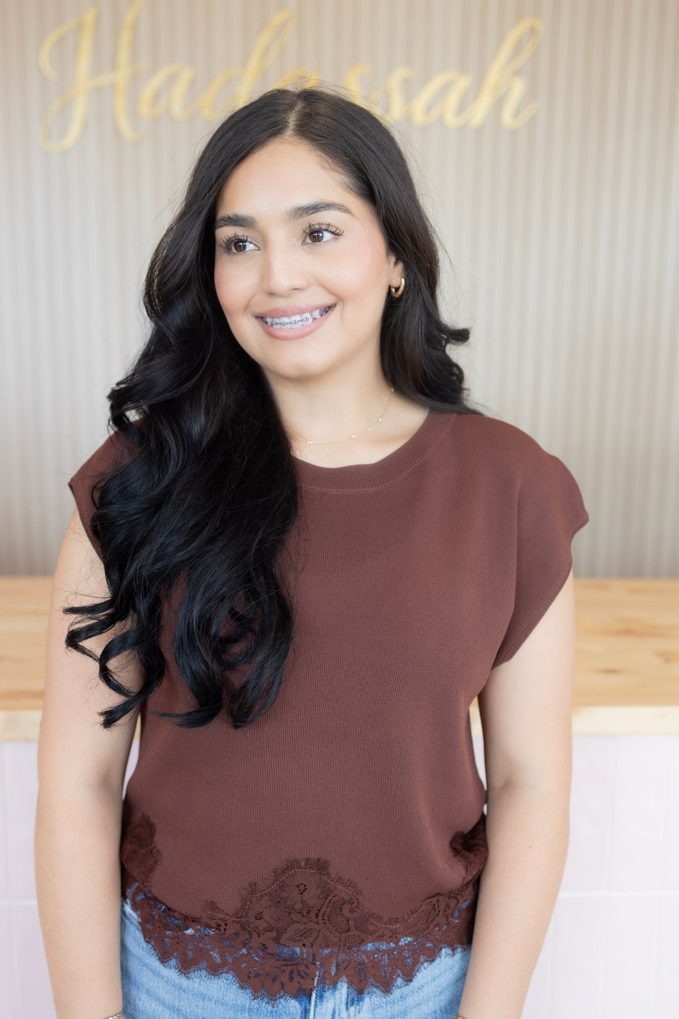 Penelope brown lace top