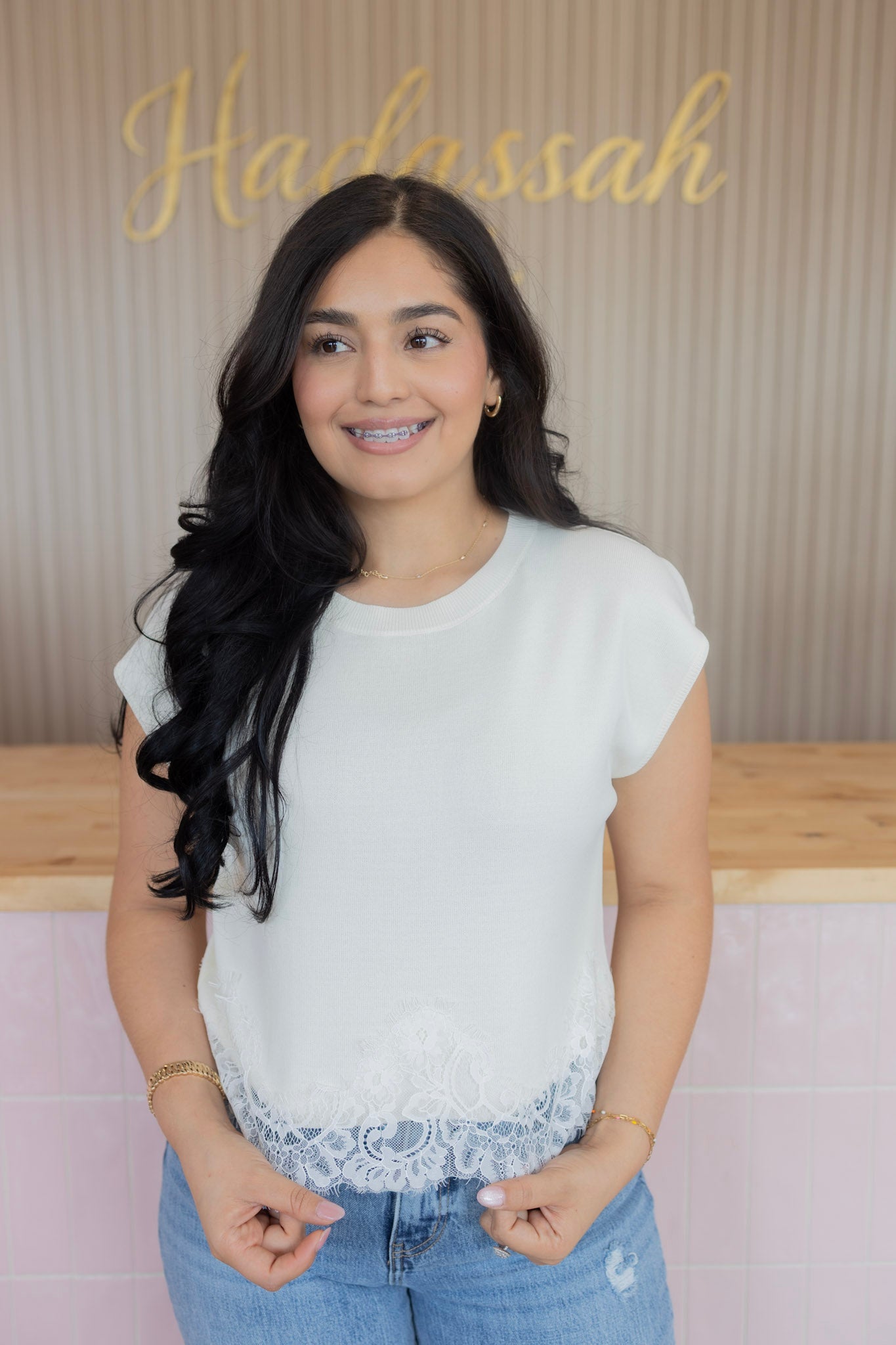 Penelope cream lace top