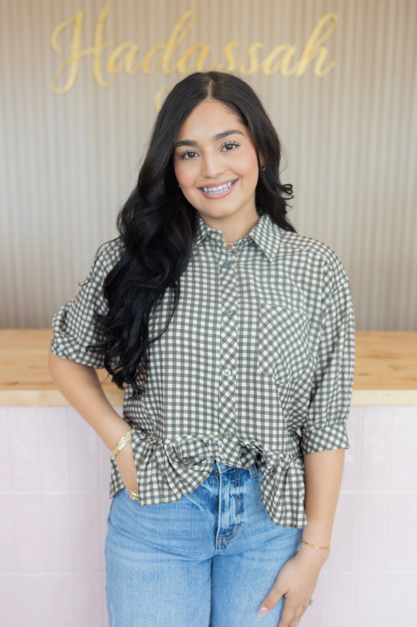 camellia olive blouse