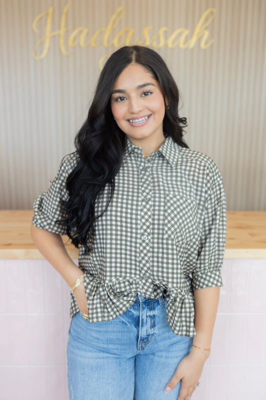 camellia olive blouse