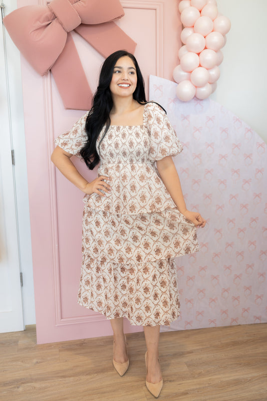 Brown Bow Midi Dress