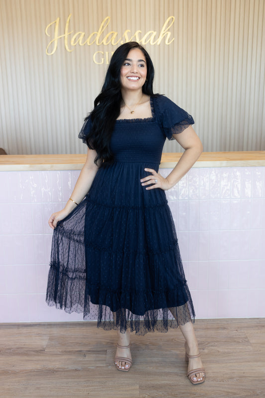 Carline Navy Midi Dress