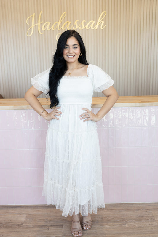 Carline Cream Midi Dress