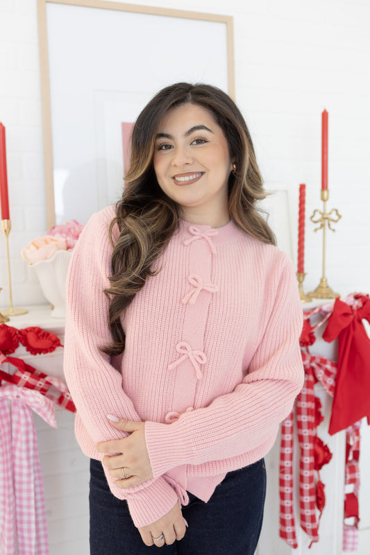 Rose Pink Bow Cardigan