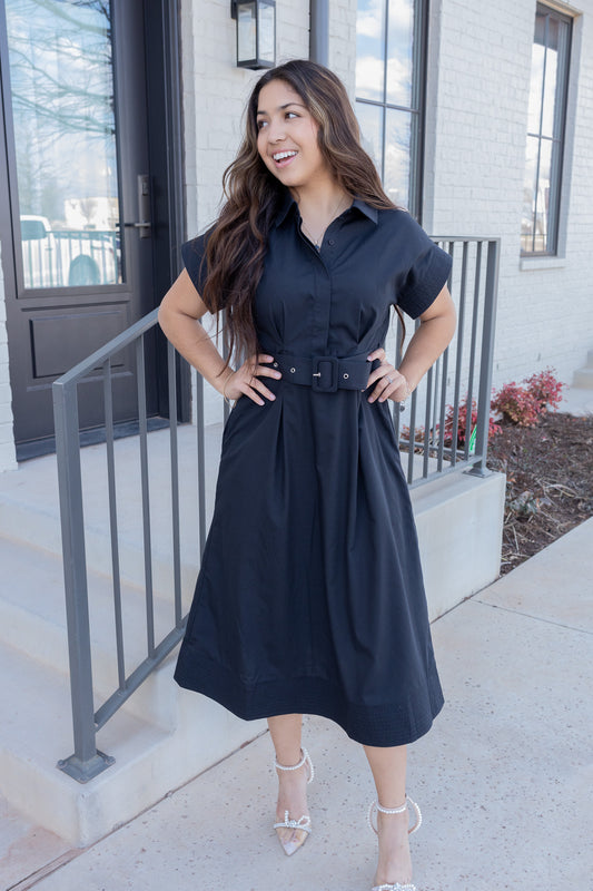 Sweet Rose Black Midi Dress