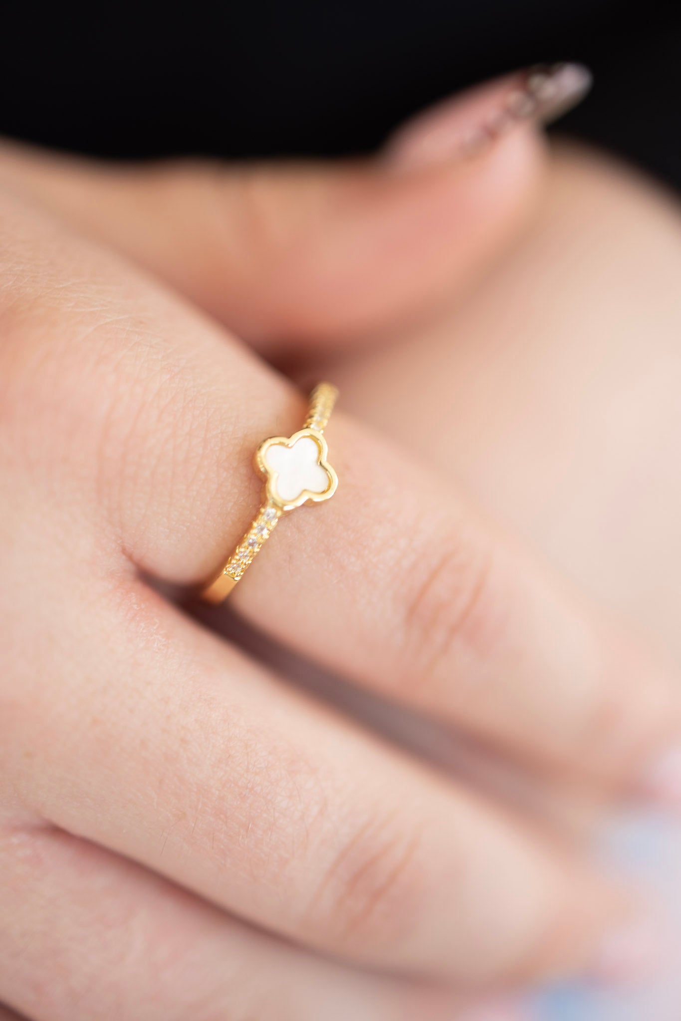 Elegant white clover ring