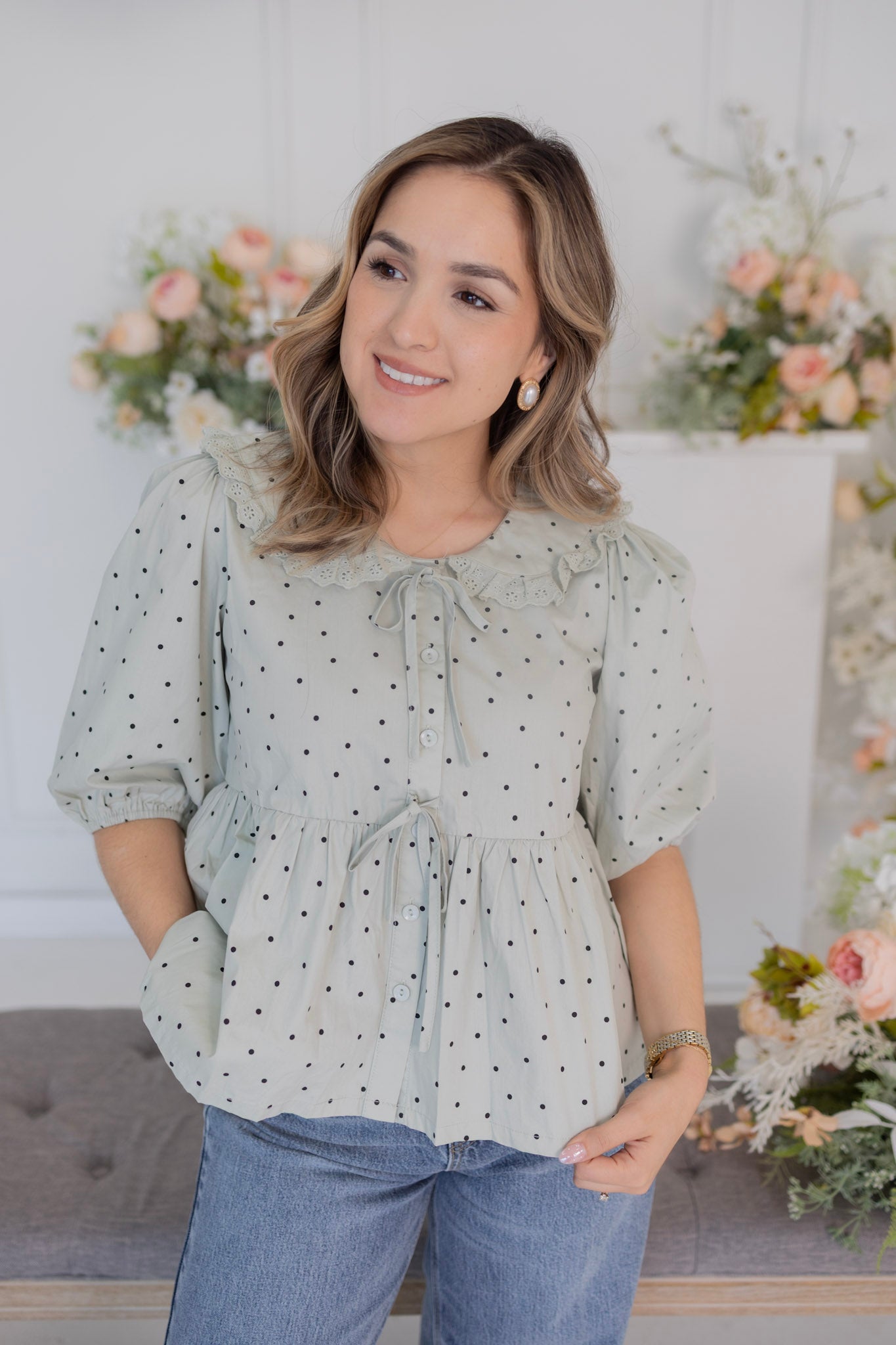 Polly darling sage blouse