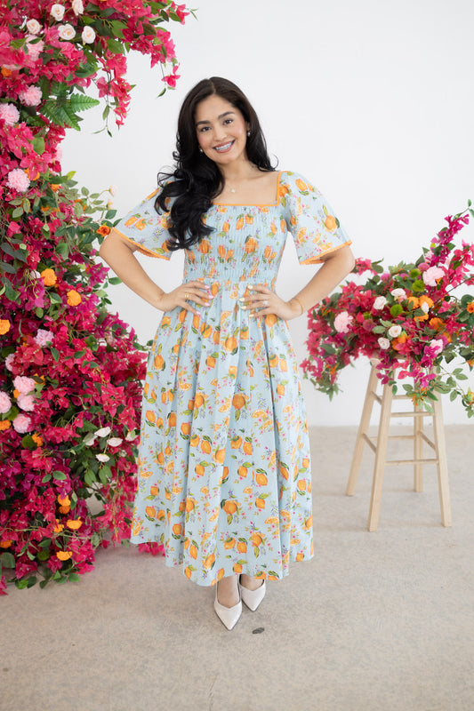 Blue orange maxi dress