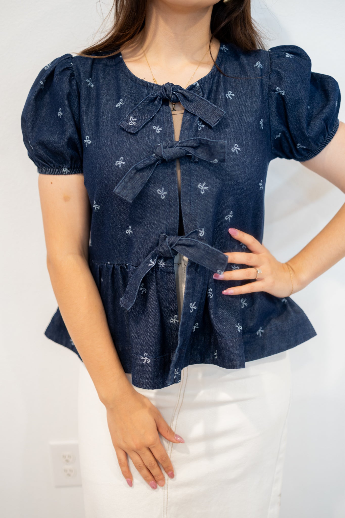 Denim Bow Blouse