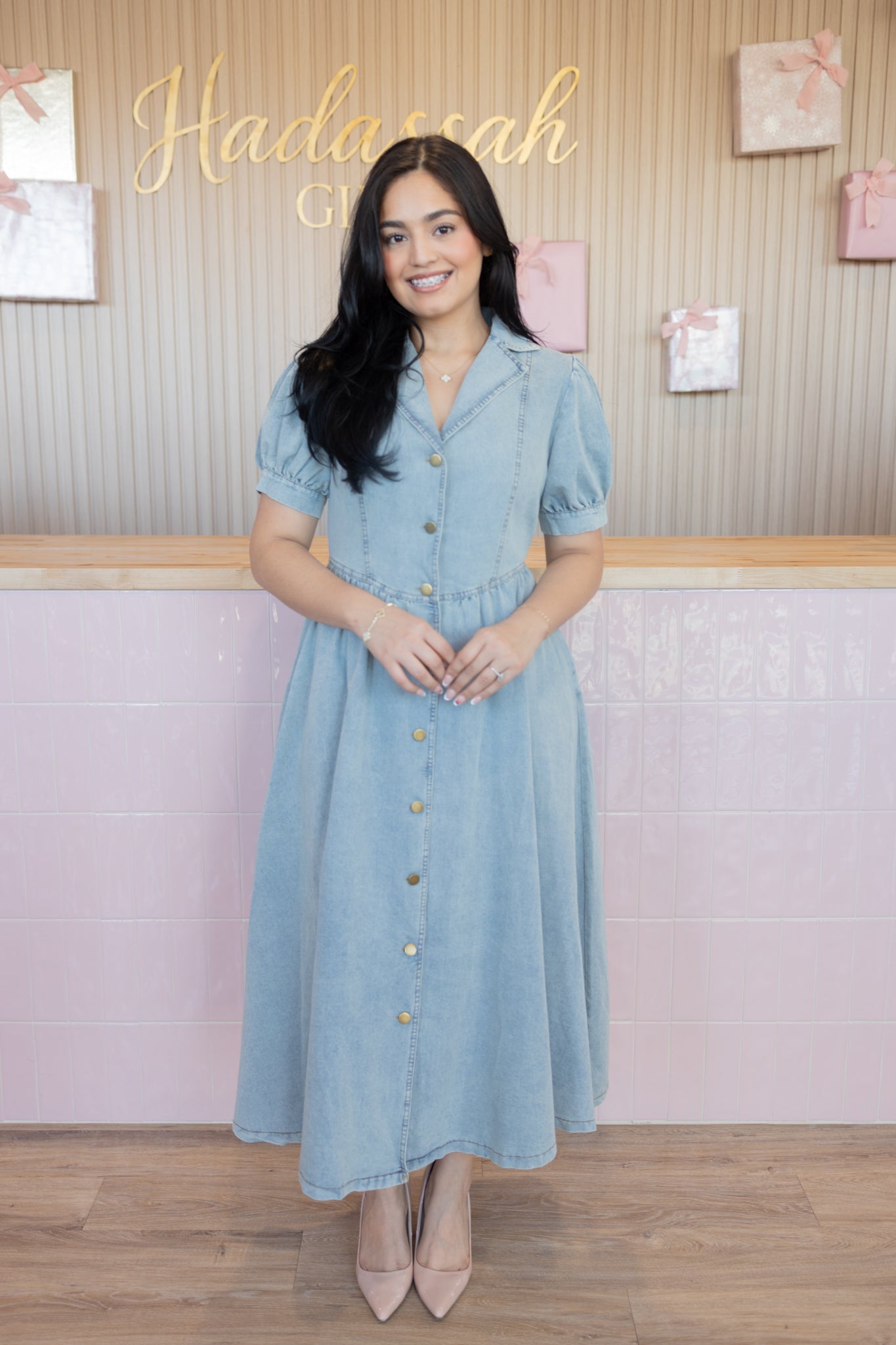 Aurora light Denim Midi Dress