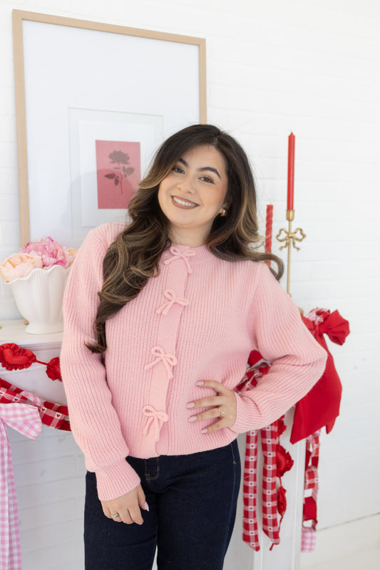 Rose Pink Bow Cardigan