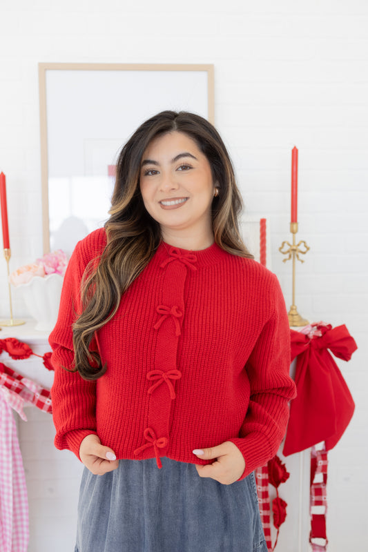Rose Red Bow Cardigan