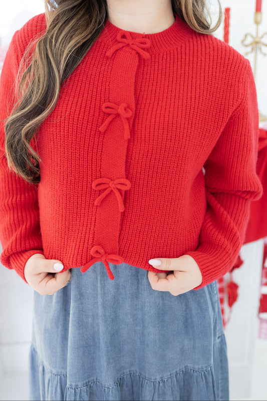 Rose Red Bow Cardigan