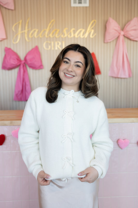 Rose Cream Bow Cardigan