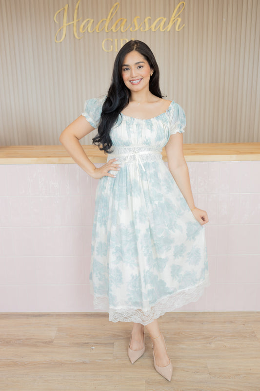 PRE-ORDER Millie blue lace midi dress