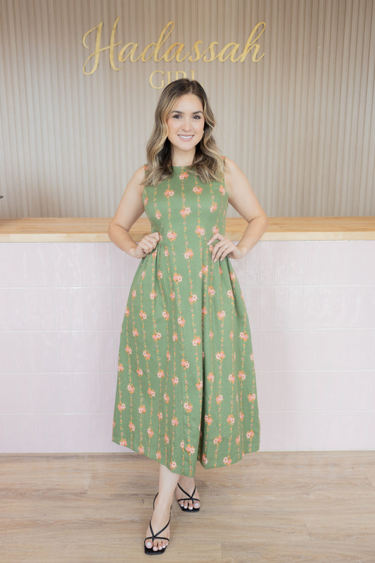 Liliana green rose midi dress