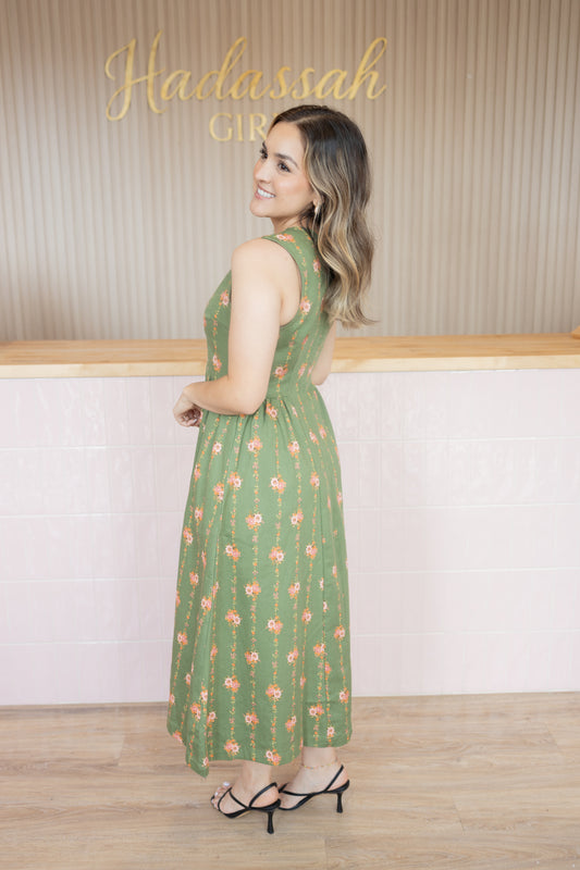 Liliana green rose midi dress