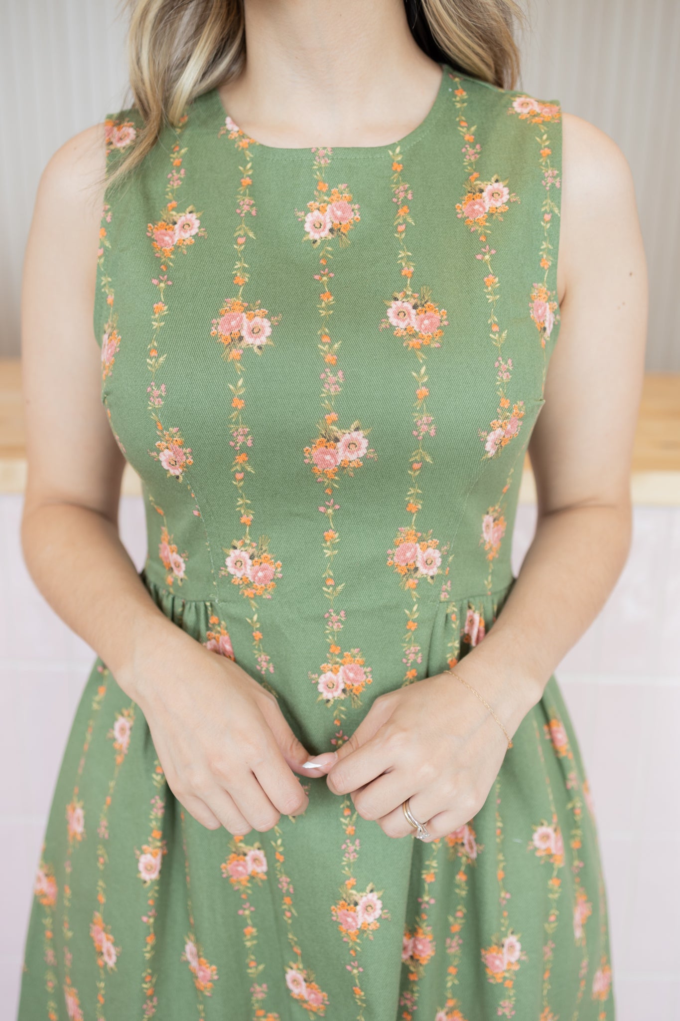 Liliana green rose midi dress