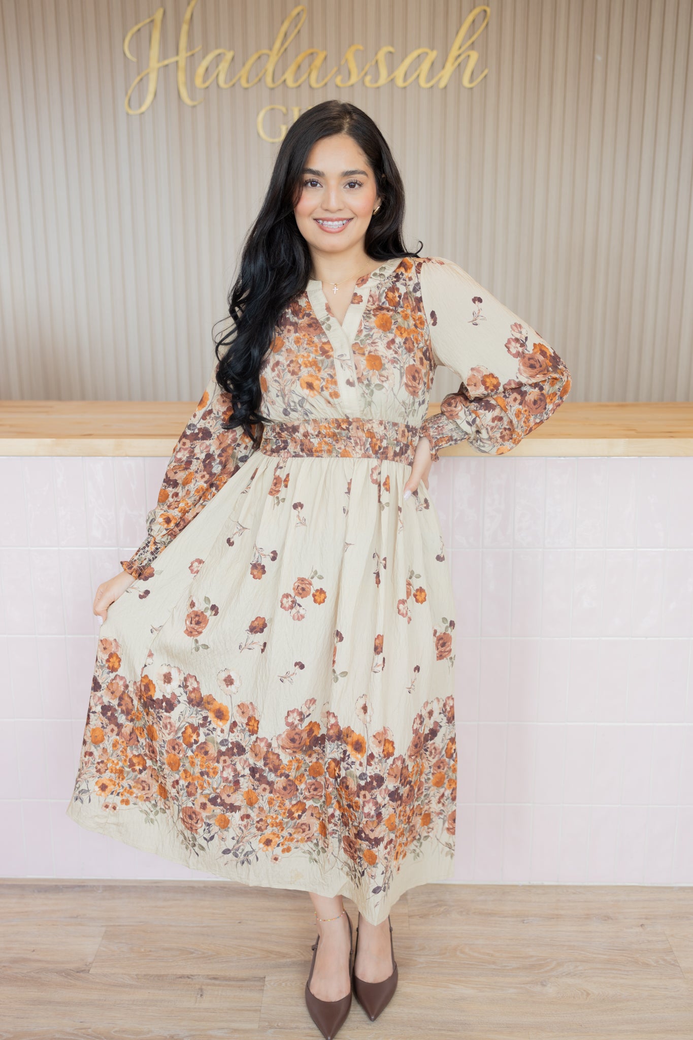 Laurel brown floral dress