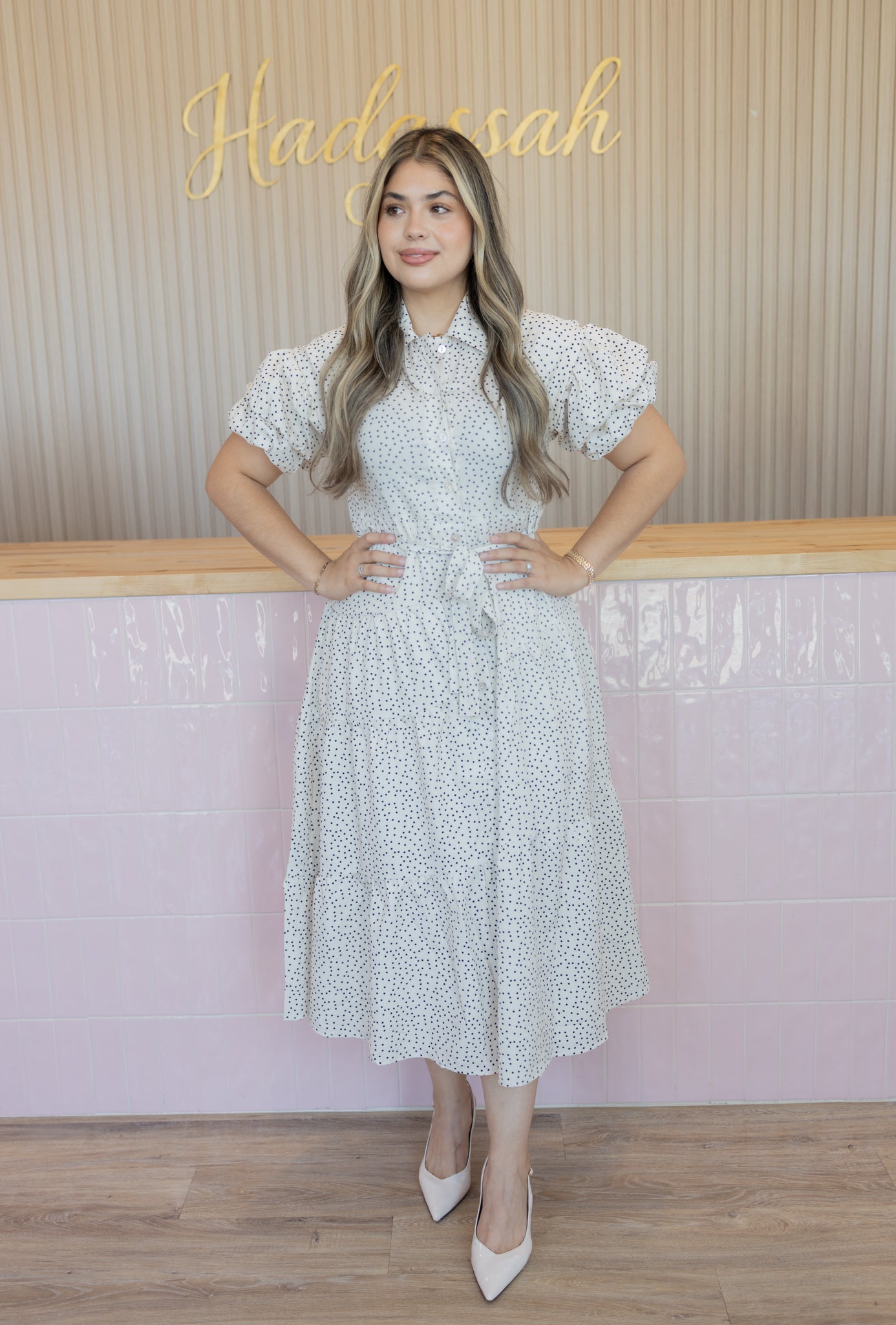 JANE CREAM POLKA DOT DRESS