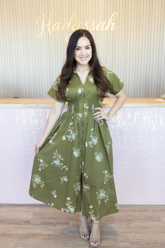 Greece Olive Midi Dress